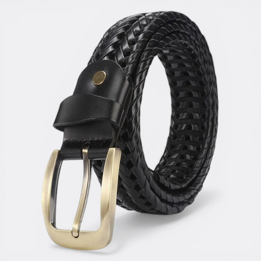 Le monde de la ceinture black braided leather belt with gold buckle