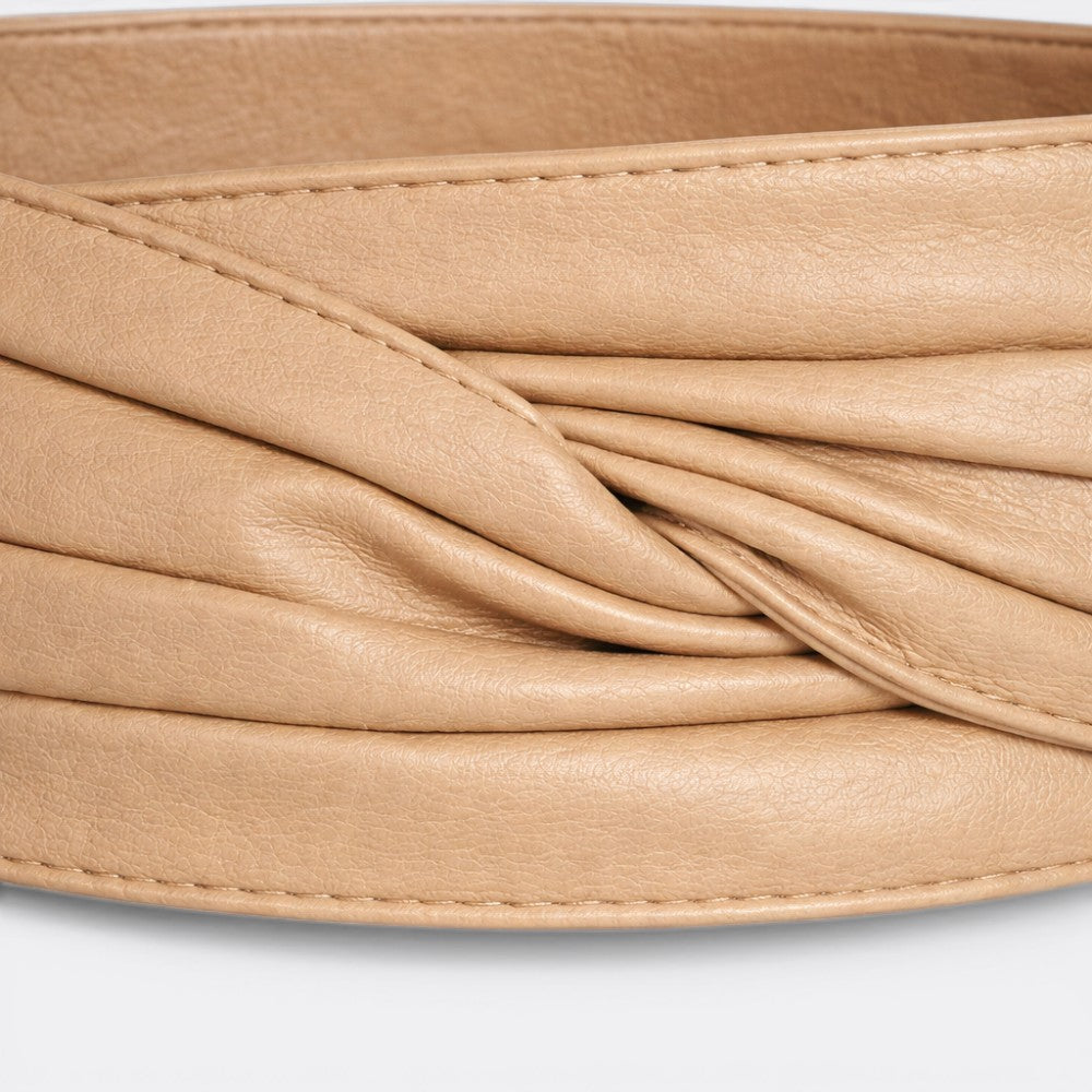Le monde de la ceinture beige faux leather twisted wide belt for women