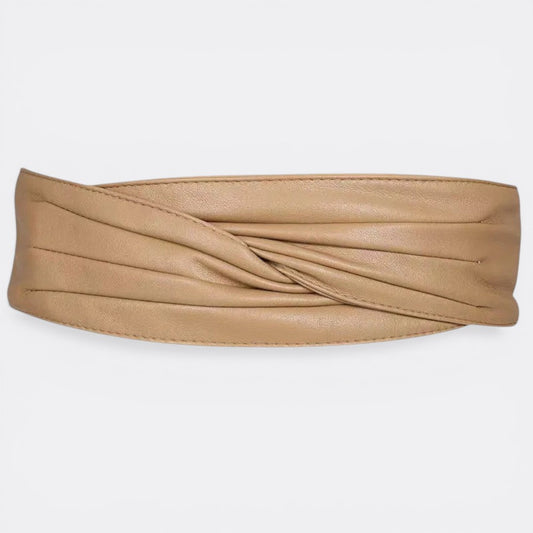 Le monde de la ceinture beige leather sash belt with knot detail for women's dresses
