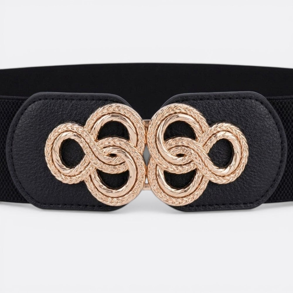 Le monde de la ceinture black elastic belt with gold infinity knot buckle