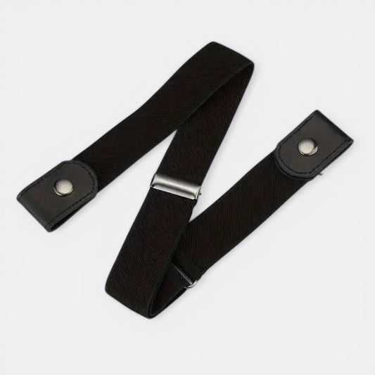 Le monde de la ceinture black elastic invisible belt with leather ends and metal buckle, comfortable and discreet.