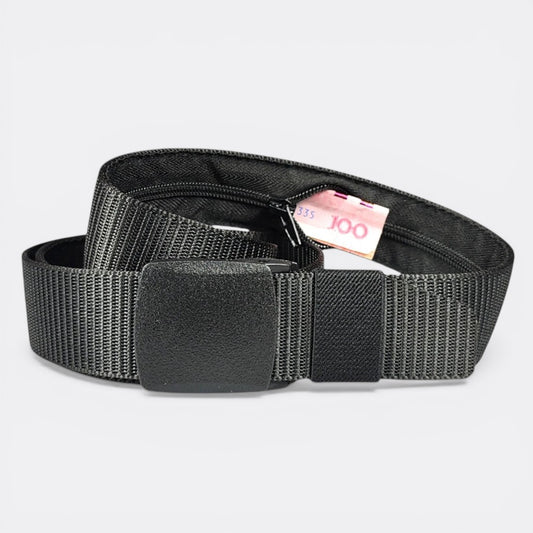 Le monde de la ceinture black nylon utility belt with hidden zipper pocket for cash and cards