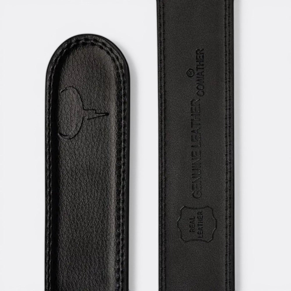 Le monde de la ceinture black genuine leather automatic buckle men's belt with embossed logo