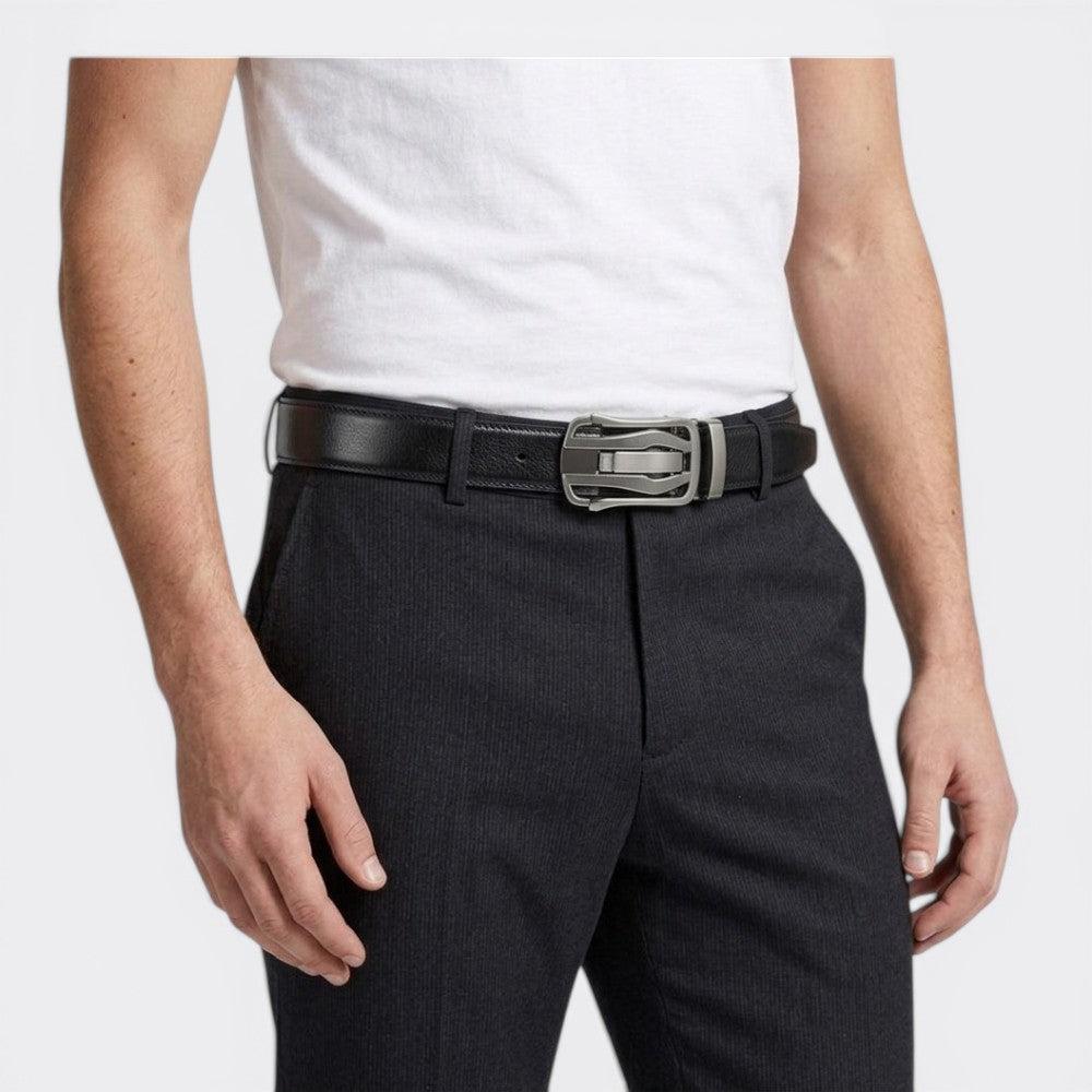 Le monde de la ceinture black leather tactical belt with automatic buckle for men.