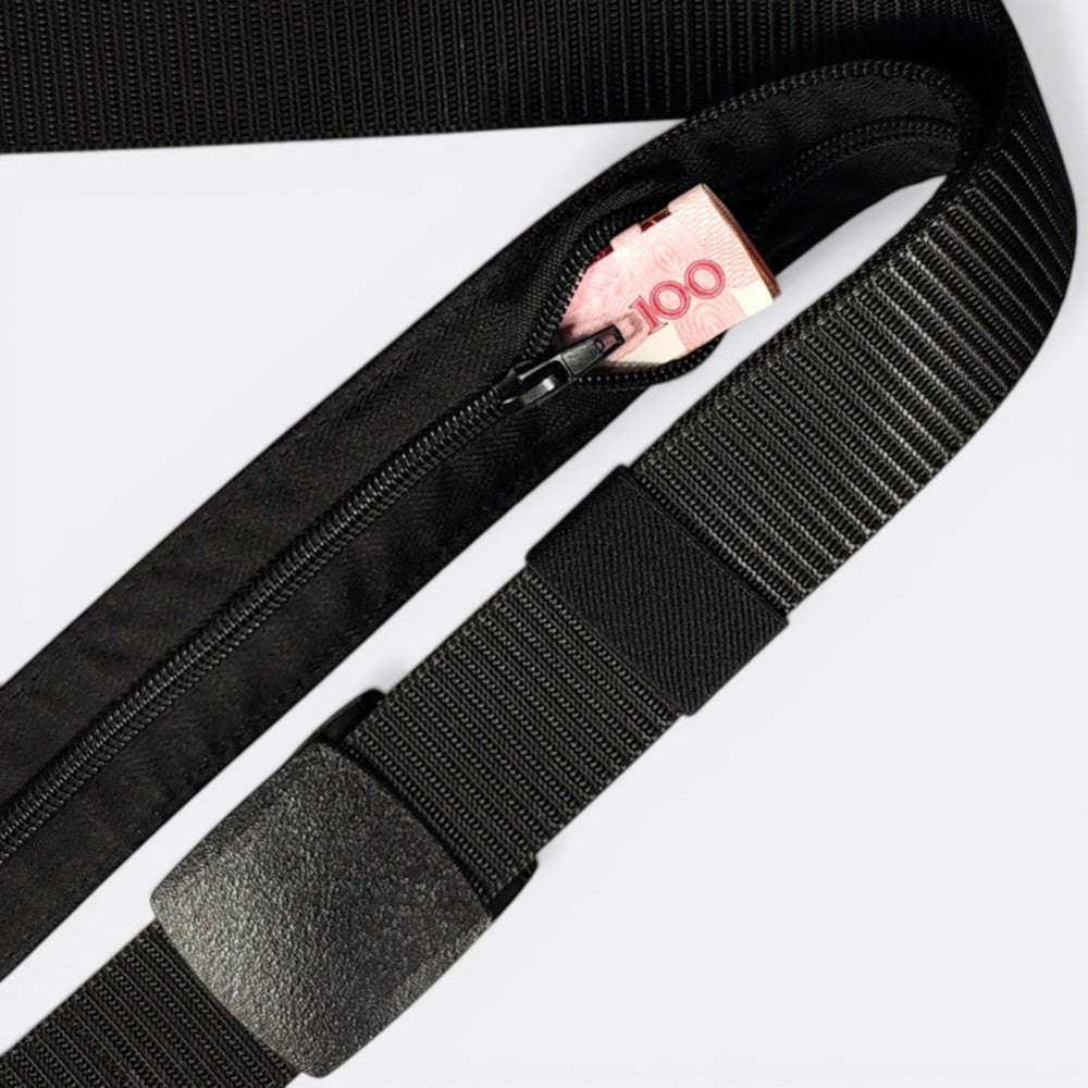 Le monde de la ceinture black nylon travel money belt with hidden zipper pocket for cash and cards.