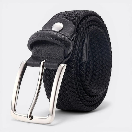 Le monde de la ceinture black woven elastic belt with silver buckle, perfect for everyday wear.