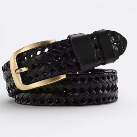 Le monde de la ceinture black woven leather belt with brass buckle