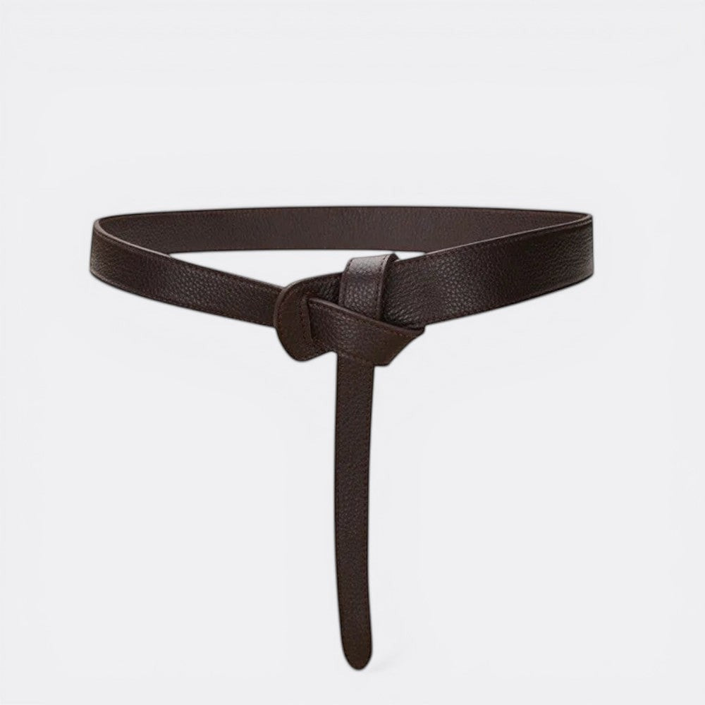Le monde de la ceinture dark brown faux leather knotted belt for women, thin and adjustable.
