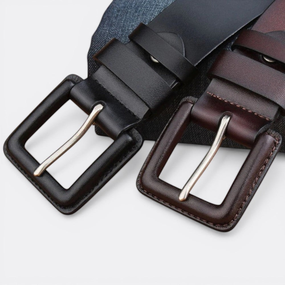 Le monde de la ceinture men's black and brown leather belt with square buckle