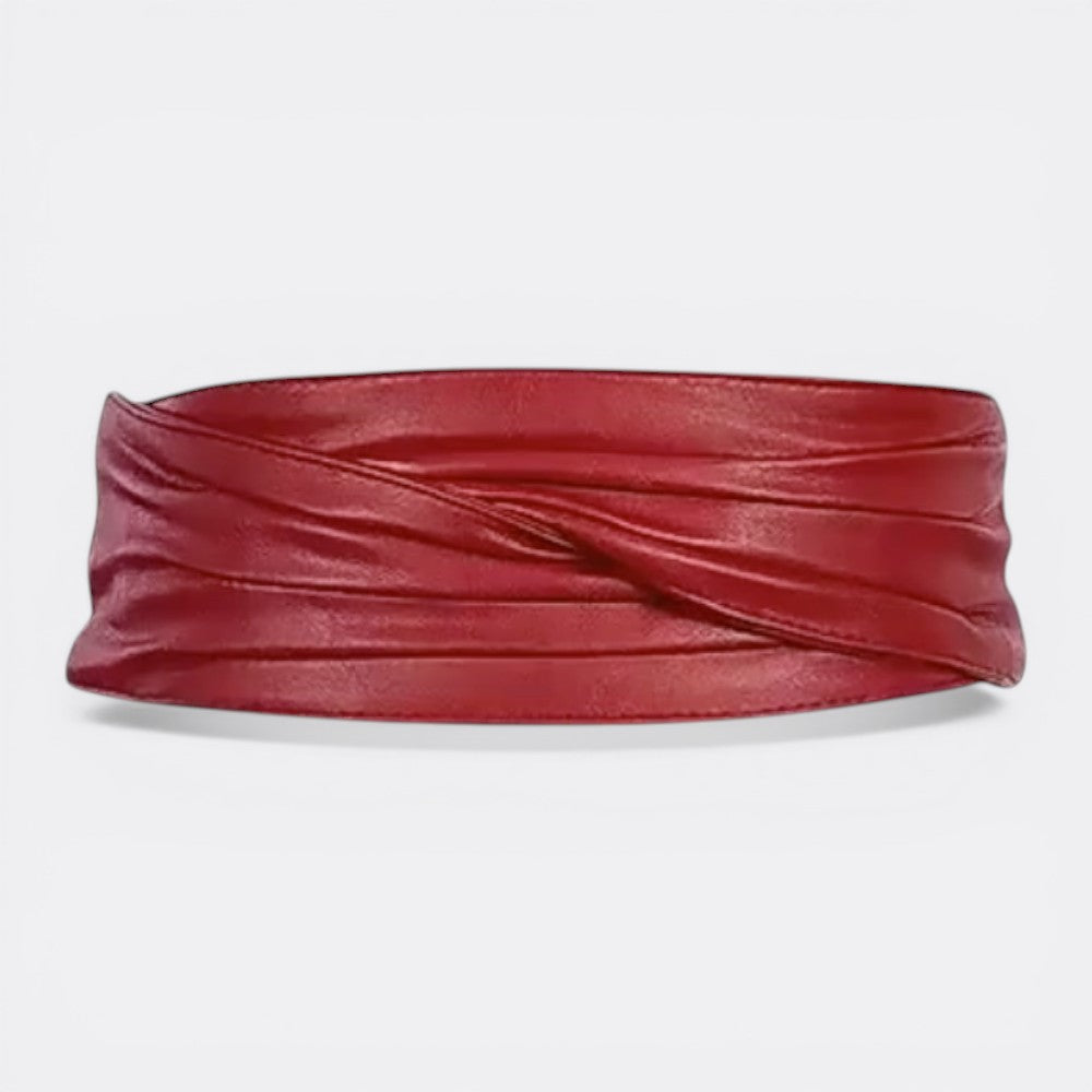 Le monde de la ceinture red leather wide obi belt with knot detail for women.